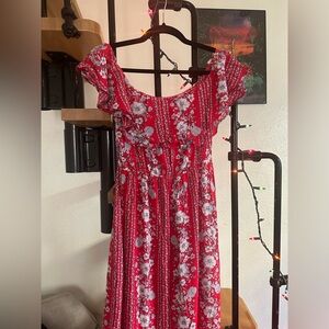 Red Floral Maxi Dress Off the Shoulder Spring dress